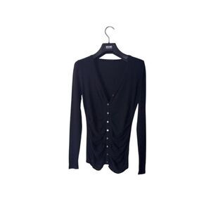 Elie Tahari Black Long Sleeve Button-Up Cardigan With Ruched Detail